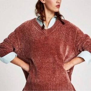Zara Knit Oversized Chenille Sweater Bronze Size Small